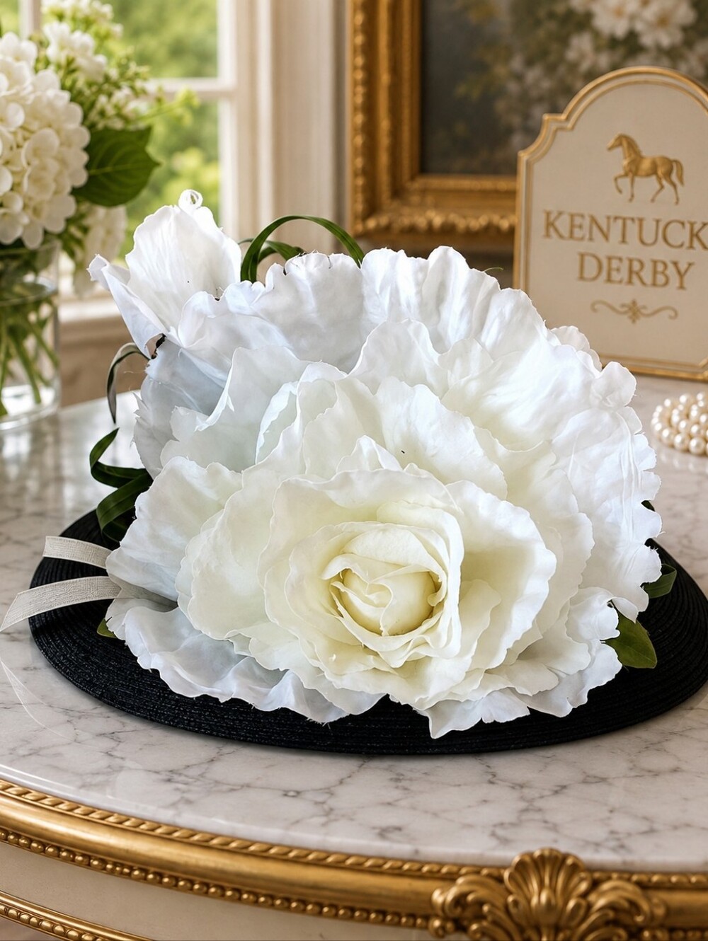 Kentucky Derby Elegant White Floral Accent Piece